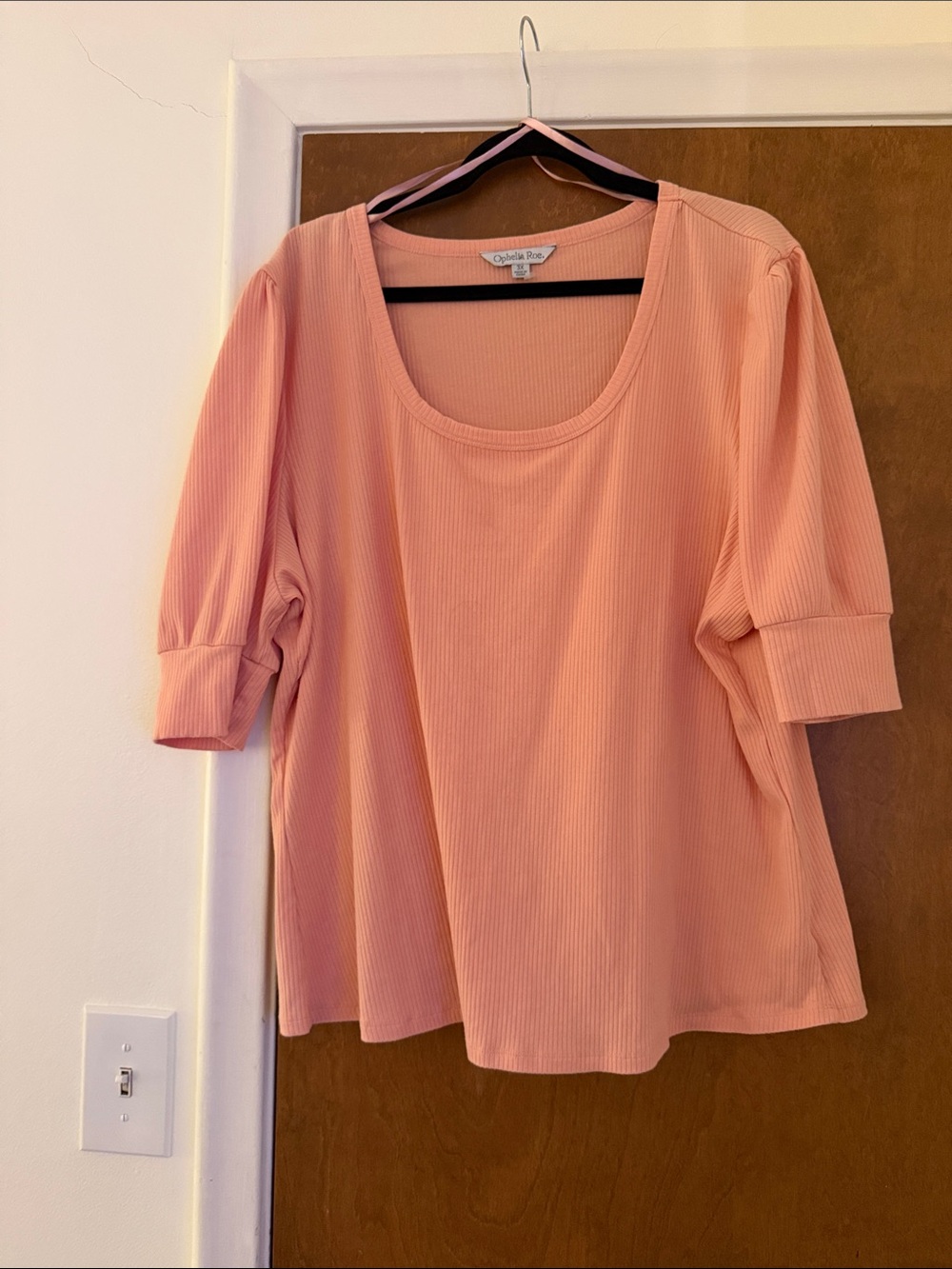 Ophelia Roe Ribbed Scoop Neck Short Sleeve Tee in Dusty Peach